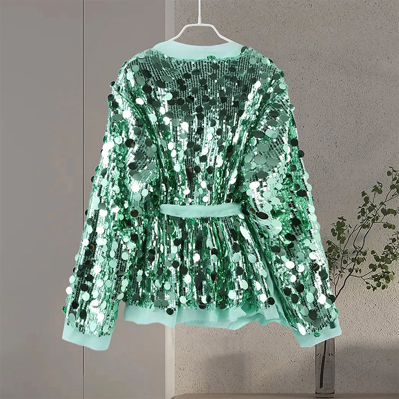 Glitter Sequin Loose Lace-Up Jacket