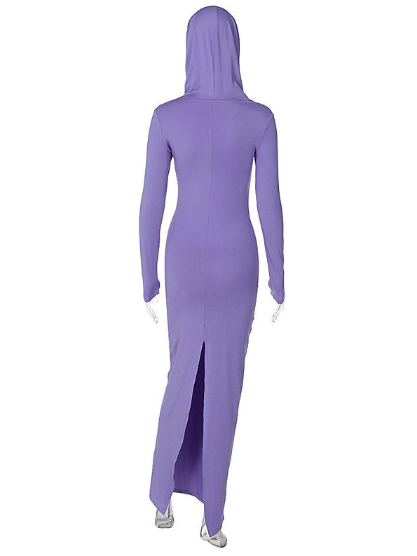 Hooded Side-Slit Bodycon Maxi Dress