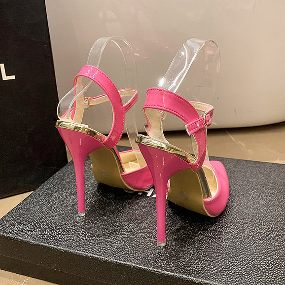 Pointed Toe Ankle Strap Buckle Stiletto Sandal Pumps