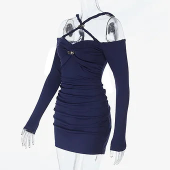 Ruched Off-Shoulder Solid Mini Dress