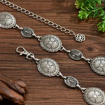Western Oval Metal Turquoise Stone Waist Chain Belt