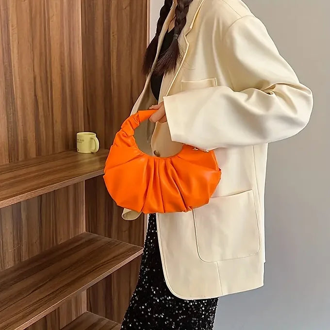 Elegant Ruffle Fold Half-Moon Shape Lightweight Shoulder Bag