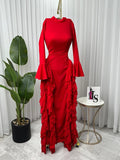 Elegant Stretch Crepe Ruffle Maxi Dress