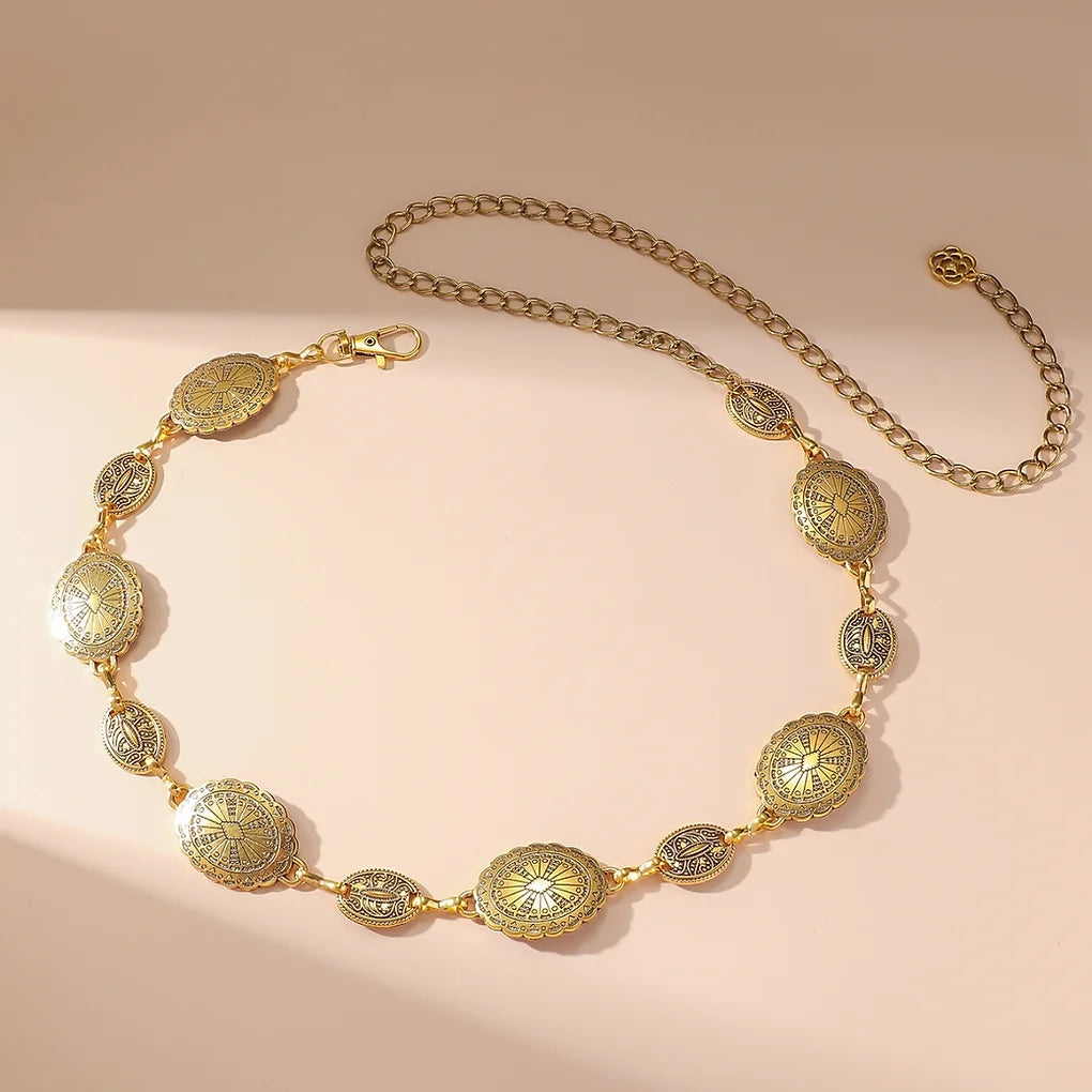 Western Oval Metal Turquoise Stone Waist Chain Belt