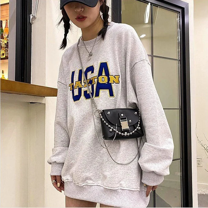 Punk Rivet Stud Multi-Layer Chain Faux Leather Shoulder Crossbody Bag