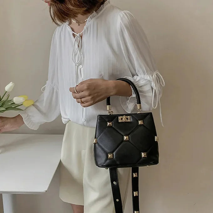 Luxury Quilted Wide Strap Top Handle Leather Satchel Bag