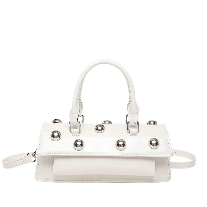 Studded Square Rivet Top Handle Satchel Crossbody Bag
