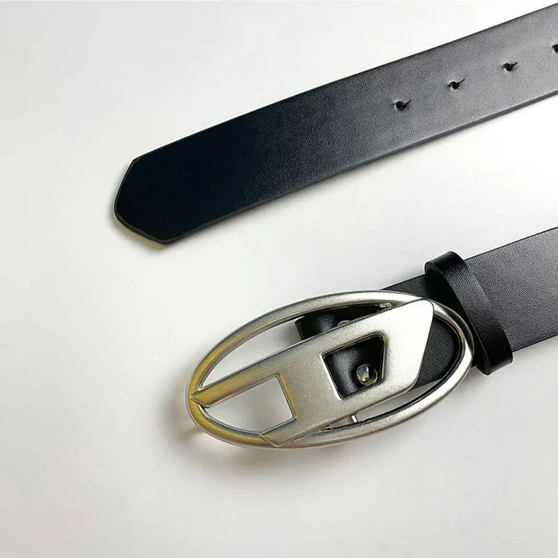 Punk D-Letter Silver Snap Buckle  Leather Belt