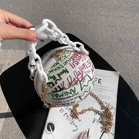 Graffiti Basketball  Round  Shape Letter Print Crossbody Bag