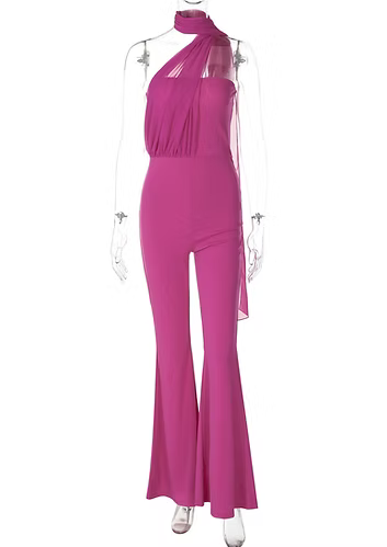 Elegant Long Scarf-Combo Jumpsuit