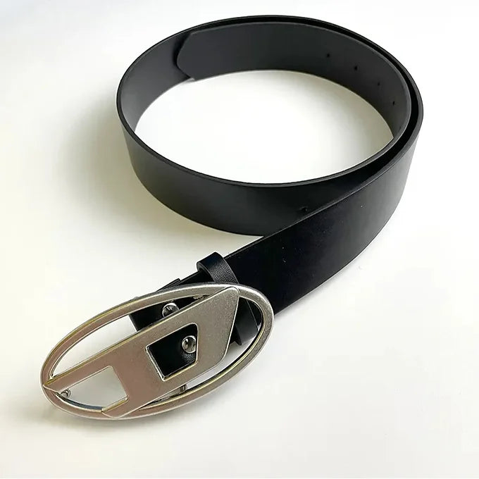 Punk D-Letter Silver Snap Buckle  Leather Belt