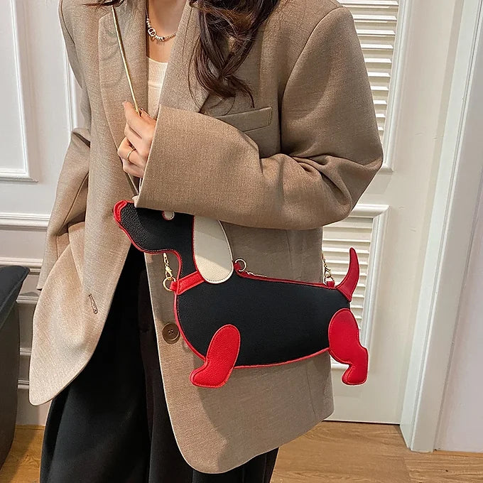 Novelty Dachshund Shape Chain Strap Faux Leather Mini Shoulder Crossbody Bag