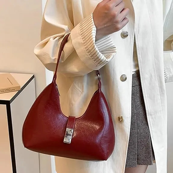 Luxury Solid PU Leather Small Shoulder Handbag
