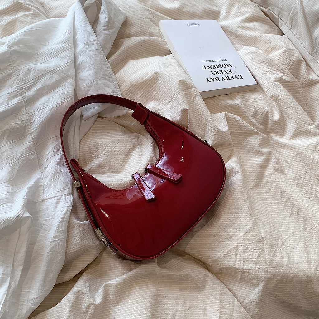 Crescent Zipper PU Leather Shoulder Bag