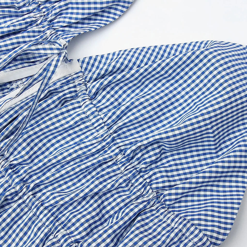 Blue Gingham Tie Midi Dress