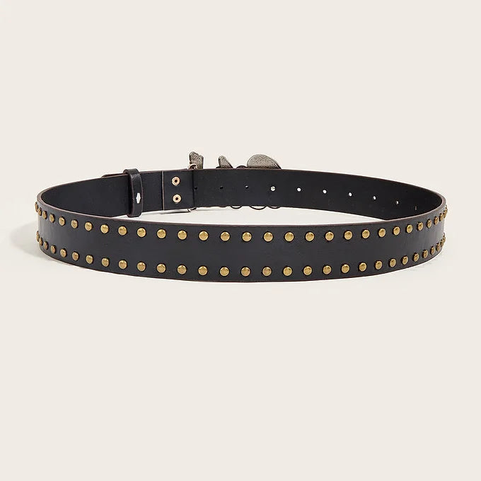 Large Studded Buckle Grommet Y2K Wide PU Belt