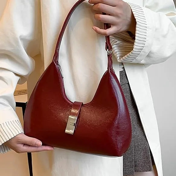 Luxury Solid PU Leather Small Shoulder Handbag