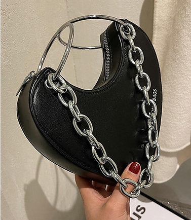 Punk Heart Shape Chain Strap PU Leather Mini Shoulder Crossbody Bag