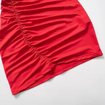 Asymmetric Ruched Neckline Bodycon Mini Dress