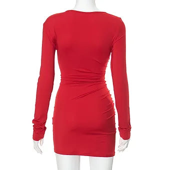 Asymmetric Ruched Neckline Bodycon Mini Dress