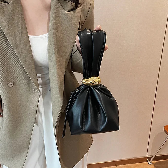 Luxury Knot Detail Gold Accent Vegan Leather Clutch Bag