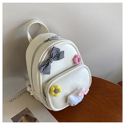 Cute 3D Floral Bow Charm PU Leather Mini Backpack