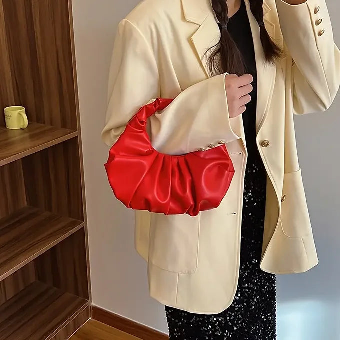 Elegant Ruffle Fold Half-Moon Shape Lightweight Shoulder Bag