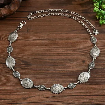 Western Oval Metal Turquoise Stone Waist Chain Belt