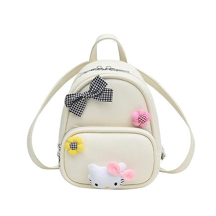 Cute 3D Floral Bow Charm PU Leather Mini Backpack