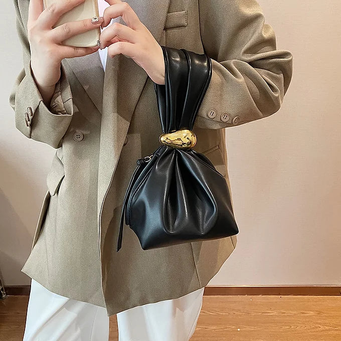 Luxury Knot Detail Gold Accent Vegan Leather Clutch Bag