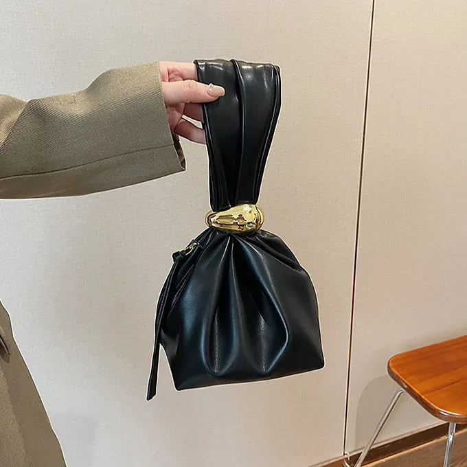 Luxury Knot Detail Gold Accent Vegan Leather Clutch Bag