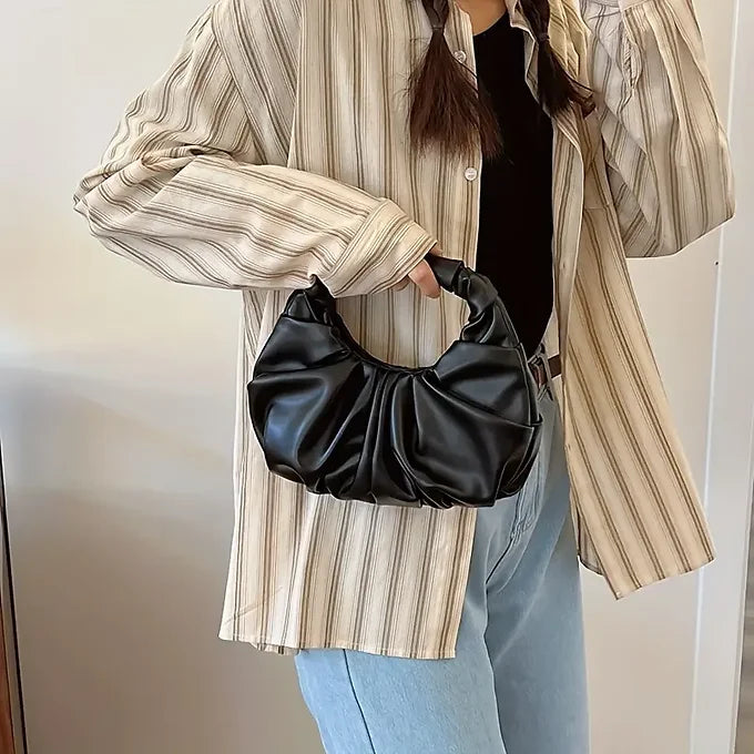 Elegant Ruffle Fold Half-Moon Shape Lightweight Shoulder Bag