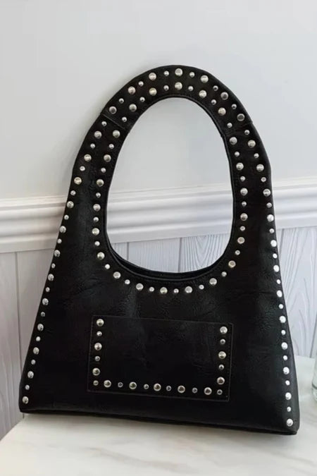 Punk Metal Rivet Wax PU Leather Studded Tote Bag