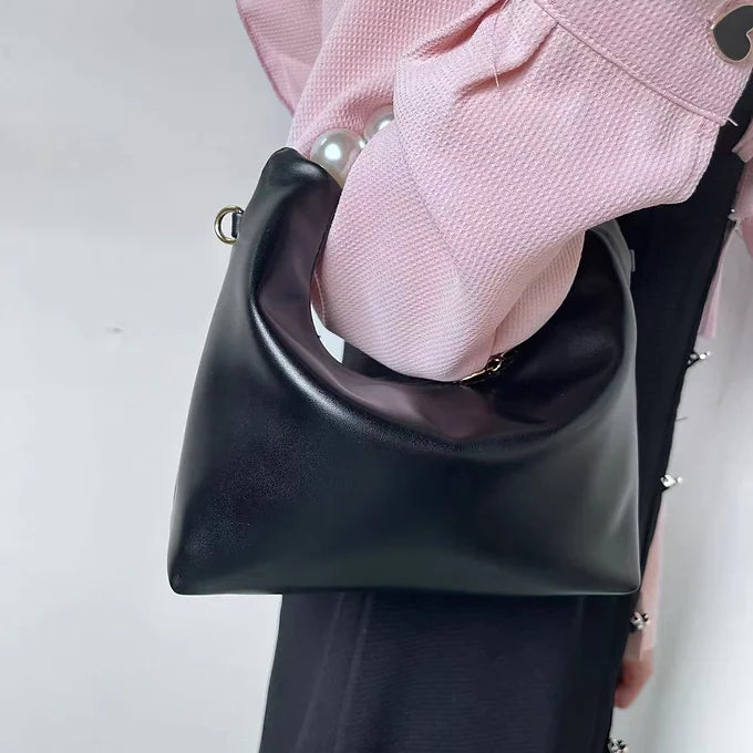 Chain Pearl Beaded Strap Leather Shoulder Bag