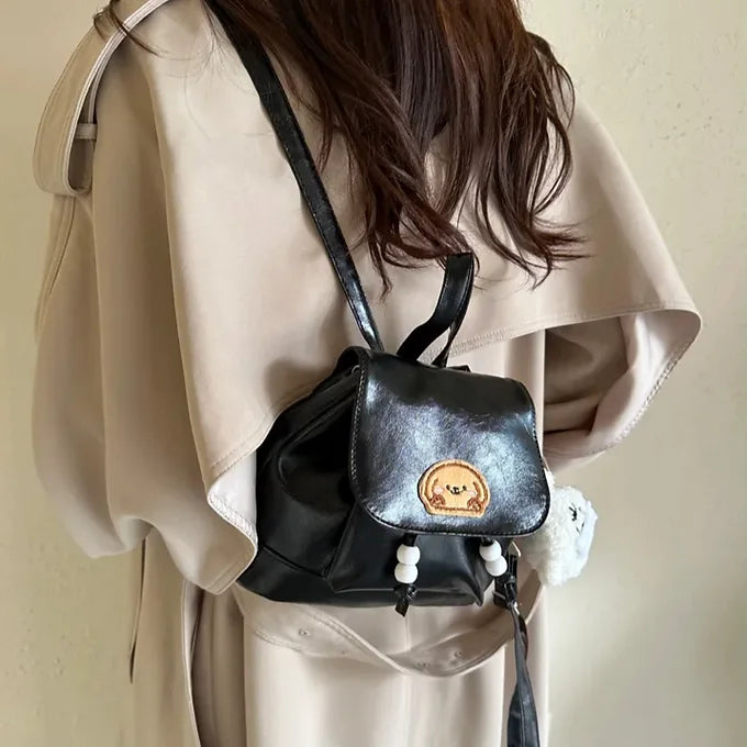 Retro Puppy Charm Mini PU Leather Backpack
