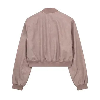 Faux Leather Stand Collar Bomber Jacket