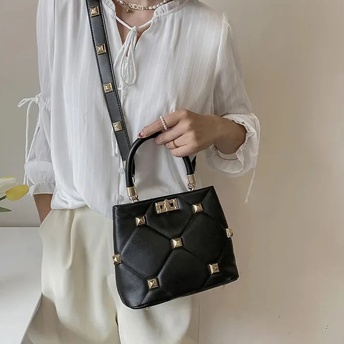 Luxury Quilted Wide Strap Top Handle Leather Satchel Bag