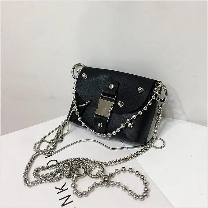 Punk Rivet Stud Multi-Layer Chain Faux Leather Shoulder Crossbody Bag