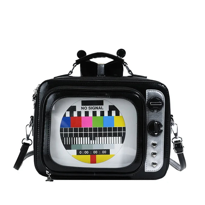 Novelty Retro TV Shape See-Window Shoulder Backpack Bag