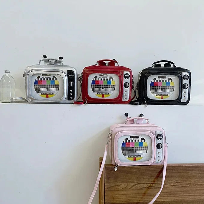 Novelty Retro TV Shape See-Window Shoulder Backpack Bag