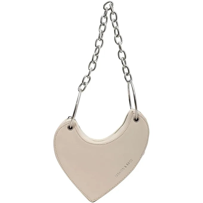 Punk Heart Shape Chain Strap PU Leather Mini Shoulder Crossbody Bag