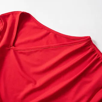 Asymmetric Ruched Neckline Bodycon Mini Dress