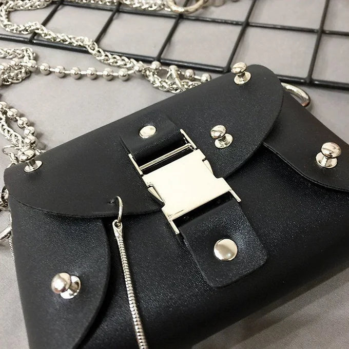 Punk Rivet Stud Multi-Layer Chain Faux Leather Shoulder Crossbody Bag