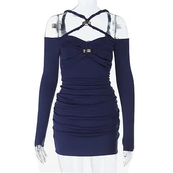 Ruched Off-Shoulder Solid Mini Dress