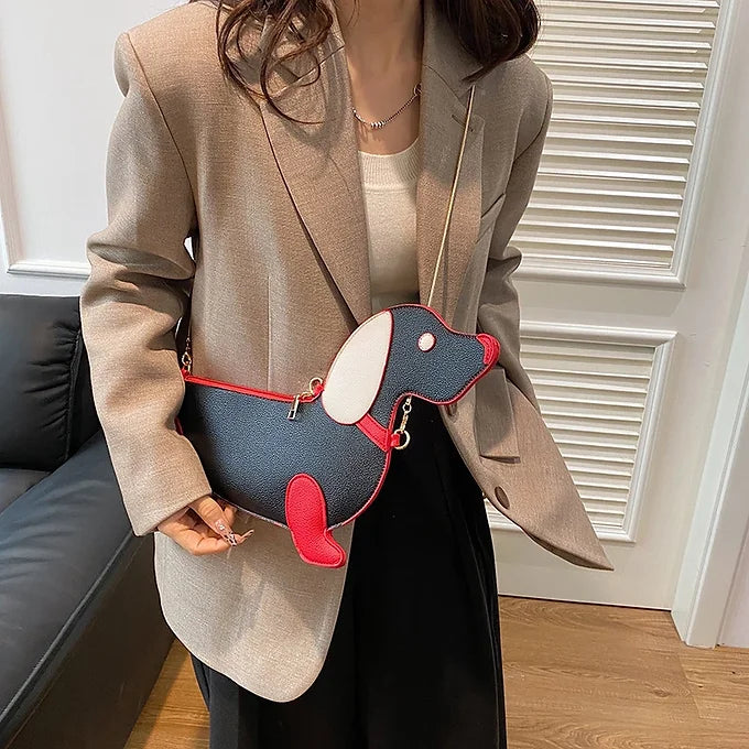 Novelty Dachshund Shape Chain Strap Faux Leather Mini Shoulder Crossbody Bag