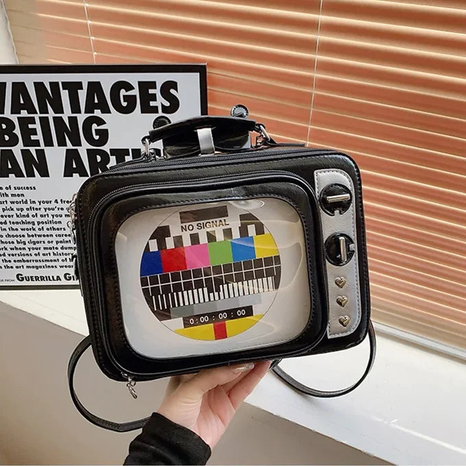 Novelty Retro TV Shape See-Window Shoulder Backpack Bag