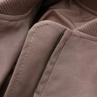 Faux Leather Stand Collar Bomber Jacket