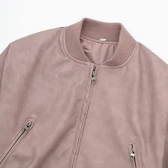 Faux Leather Stand Collar Bomber Jacket