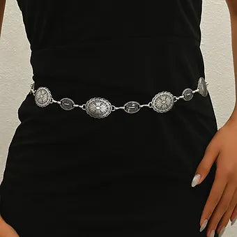 Western Oval Metal Turquoise Stone Waist Chain Belt