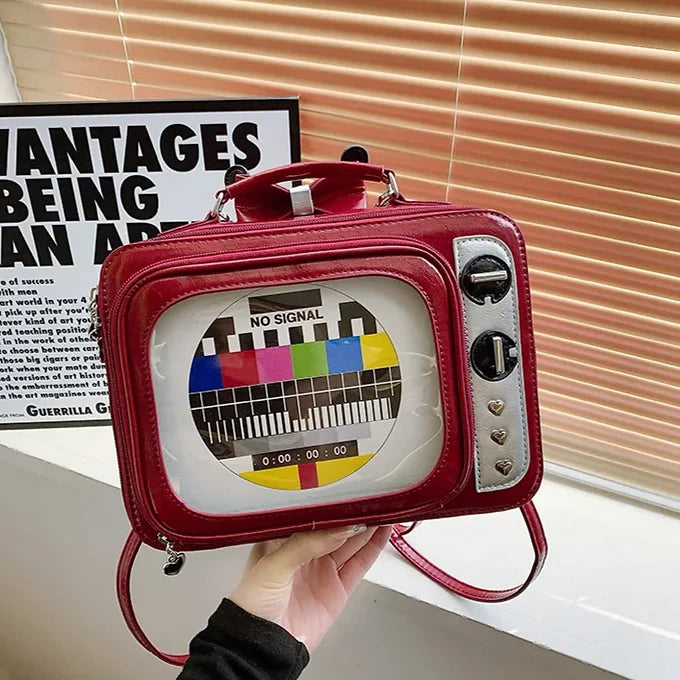 Novelty Retro TV Shape See-Window Shoulder Backpack Bag